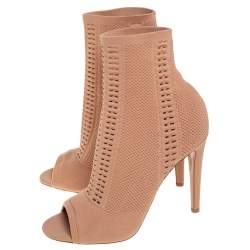 Pre Owned Gianvito Rossi Beige Knit Fabric Open Toe Ankle Boots Size 40