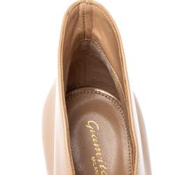 Pre Owned Gianvito Rossi Beige Patent Leather Peep Toe Booties Size 36.5