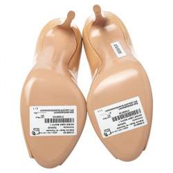 Pre Owned Gianvito Rossi Beige Patent Leather Peep Toe Booties Size 36.5