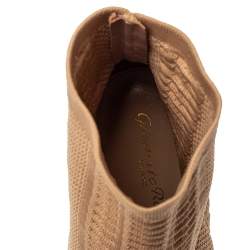 Pre Owned Gianvito Rossi Beige Knit Fabric Open Toe Ankle Boots Size 37
