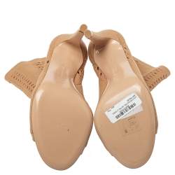 Pre Owned Gianvito Rossi Beige Knit Fabric Open Toe Ankle Boots Size 37