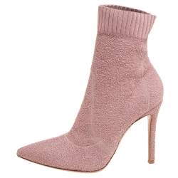 Gianvito Rossi Pink Fabric Fiona Pointed Toe Ankle Boots Size 41