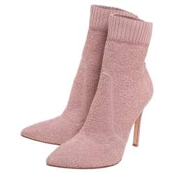 Gianvito Rossi Pink Fabric Fiona Pointed Toe Ankle Boots Size 41