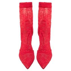 Pre Owned Gianvito Rossi Red Lace And Suede Pointed Toe Booties Size 38