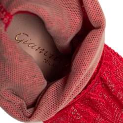 Pre Owned Gianvito Rossi Red Lace And Suede Pointed Toe Booties Size 38