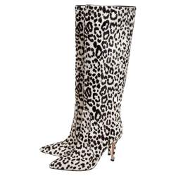 Gianvito Rossi White/Brown Calf Hair Knee Length Boots Size 36