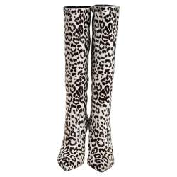 Gianvito Rossi White/Brown Calf Hair Knee Length Boots Size 36