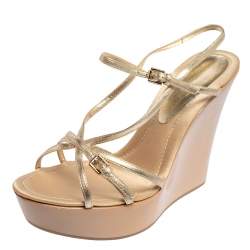 Pre Owned Gianvito Rossi Gold Leather Strappy Sandals Size 38.5