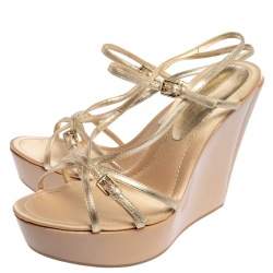 Pre Owned Gianvito Rossi Gold Leather Strappy Sandals Size 40