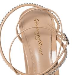 Pre Owned Gianvito Rossi Beige Patent Leather Crystal Embellished Ankle Strap Platform Sandals Size 38