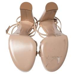 Pre Owned Gianvito Rossi Beige Patent Leather Crystal Embellished Ankle Strap Platform Sandals Size 38