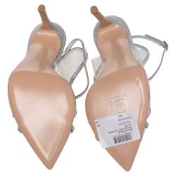 Pre Owned Gianvito Rossi Silver Shimmer Leather And PVC Crystelle Embellished Ankle Strap Sandals Size 38.5