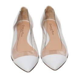 Pre Owned Gianvito Rossi White Leather And PVC Plexi Pointed Toe Ballet Flats Size 35
