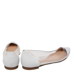Pre Owned Gianvito Rossi White Leather And PVC Plexi Pointed Toe Ballet Flats Size 35