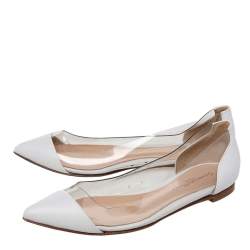 Pre Owned Gianvito Rossi White Leather And PVC Plexi Pointed Toe Ballet Flats Size 35