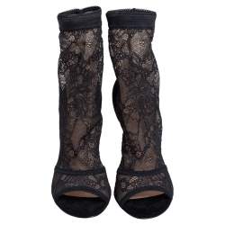 Pre Owned Gianvito Rossi Black Lace and Suede Missy Open Toe Ankle Boots Size Size 38.5