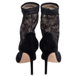 Pre Owned Gianvito Rossi Black Lace and Suede Missy Open Toe Ankle Boots Size Size 38.5