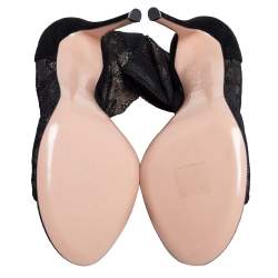 Pre Owned Gianvito Rossi Black Lace and Suede Missy Open Toe Ankle Boots Size Size 38.5