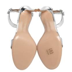 Pre Owned Gianvito Rossi Silver Croc Embossed Leather Portofino Sandals Size 39.5