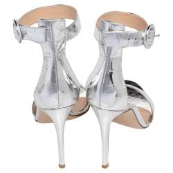 Pre Owned Gianvito Rossi Silver Croc Embossed Leather Portofino Sandals Size 39.5