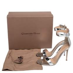 Pre Owned Gianvito Rossi Silver Croc Embossed Leather Portofino Sandals Size 39.5