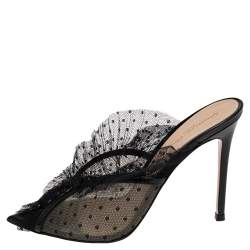 Pre Owned Gianvito Rossi Black Lace And Mesh Ofelia Mules Size 38.5