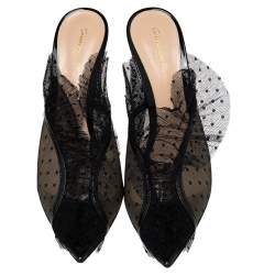 Pre Owned Gianvito Rossi Black Lace And Mesh Ofelia Mules Size 38.5