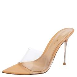 Pre Owned Gianvito Rossi Beige/Transparent PVC Alise Mules Size 39