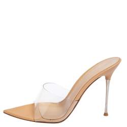 Pre Owned Gianvito Rossi Beige/Transparent PVC Alise Mules Size 39