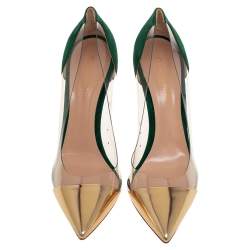 Pre Owned Gianvito Rossi Multicolor Leather, Suede, And PVC Plexi Pumps Size 41.5