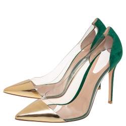 Pre Owned Gianvito Rossi Multicolor Leather, Suede, And PVC Plexi Pumps Size 41.5