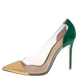 Pre Owned Gianvito Rossi Multicolor Leather, Suede, And PVC Plexi Pumps Size 41.5