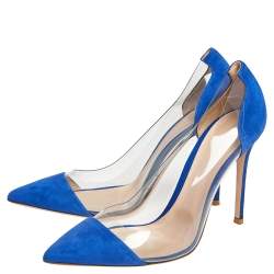 Pre Owned Gianvito Rossi Blue Suede And  PVC Plexi Pumps Size 41