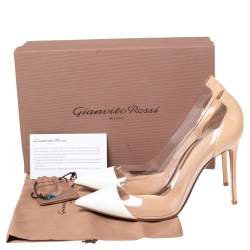 Pre Owned Gianvito Rossi Beige/White Patent Leather And PVC Plexi Pointed Toe Pumps Size 40.5