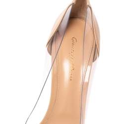 Pre Owned Gianvito Rossi Beige/White Patent Leather And PVC Plexi Pointed Toe Pumps Size 40.5