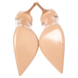 Pre Owned Gianvito Rossi Beige/White Patent Leather And PVC Plexi Pointed Toe Pumps Size 40.5