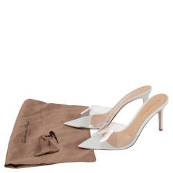 Pre Owned Gianvito Rossi White/Nude PVC and Leather Elle Slide Sandals Size 38