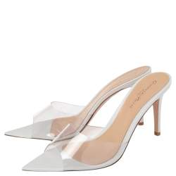 Pre Owned Gianvito Rossi White/Nude PVC and Leather Elle Slide Sandals Size 38