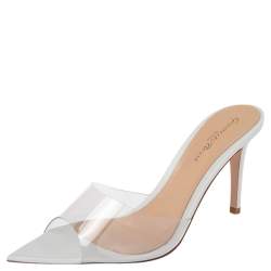 Pre Owned Gianvito Rossi White/Nude PVC and Leather Elle Slide Sandals Size 38