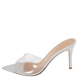Pre Owned Gianvito Rossi White/Nude PVC and Leather Elle Slide Sandals Size 38