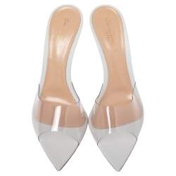 Pre Owned Gianvito Rossi White/Nude PVC and Leather Elle Slide Sandals Size 38