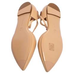 Pre Owned Gianvito Rossi Beige Leather D'Orsay Ankle Strap Flats Size 38.5