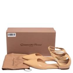 Pre Owned Gianvito Rossi Beige Leather D'Orsay Ankle Strap Flats Size 38.5