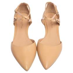 Pre Owned Gianvito Rossi Beige Leather D'Orsay Ankle Strap Flats Size 38.5