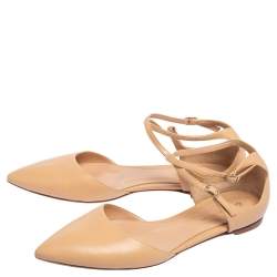 Pre Owned Gianvito Rossi Beige Leather D'Orsay Ankle Strap Flats Size 38.5