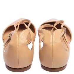 Pre Owned Gianvito Rossi Beige Leather D'Orsay Ankle Strap Flats Size 38.5