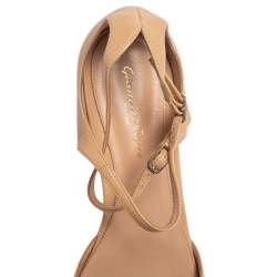 Pre Owned Gianvito Rossi Beige Leather D'Orsay Ankle Strap Flats Size 38.5