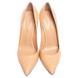 Pre Owned Gianvito Rossi Beige Leather Pointed Toe Pumps Size 38.5