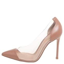 Pre Owned Gianvito Rossi Beige Leather And PVC Plexi Pointed Toe Pumps Size 36