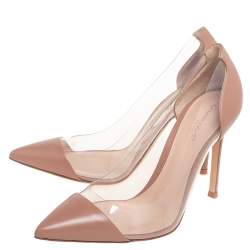 Pre Owned Gianvito Rossi Beige Leather And PVC Plexi Pointed Toe Pumps Size 36